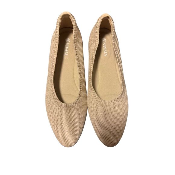 Vivaia size 7.5 tan cream sparkle almond toe flats shoes - NEW - Picture 2 of 7